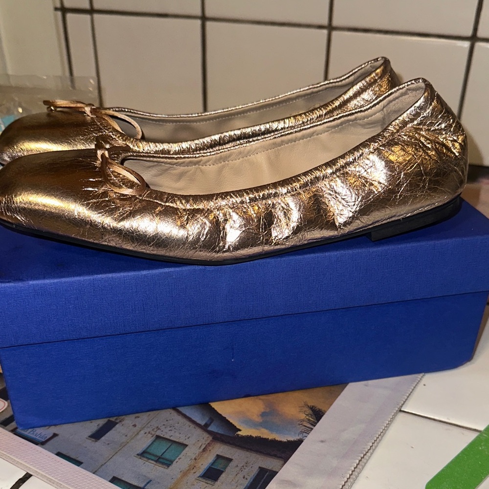 Stuart Weitzman Metallic Gold Flats